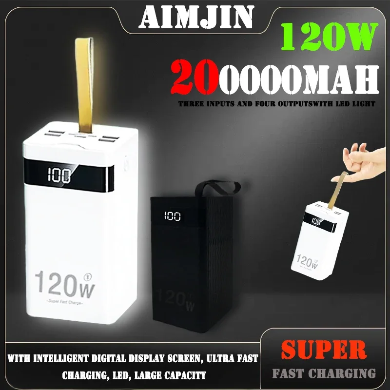 Portable Battery Charger Suitable for iPhone and Huawei, 120W, 20Ah, Ultra Fast Charging, Capacity 200000 IWicite, Bathroom T