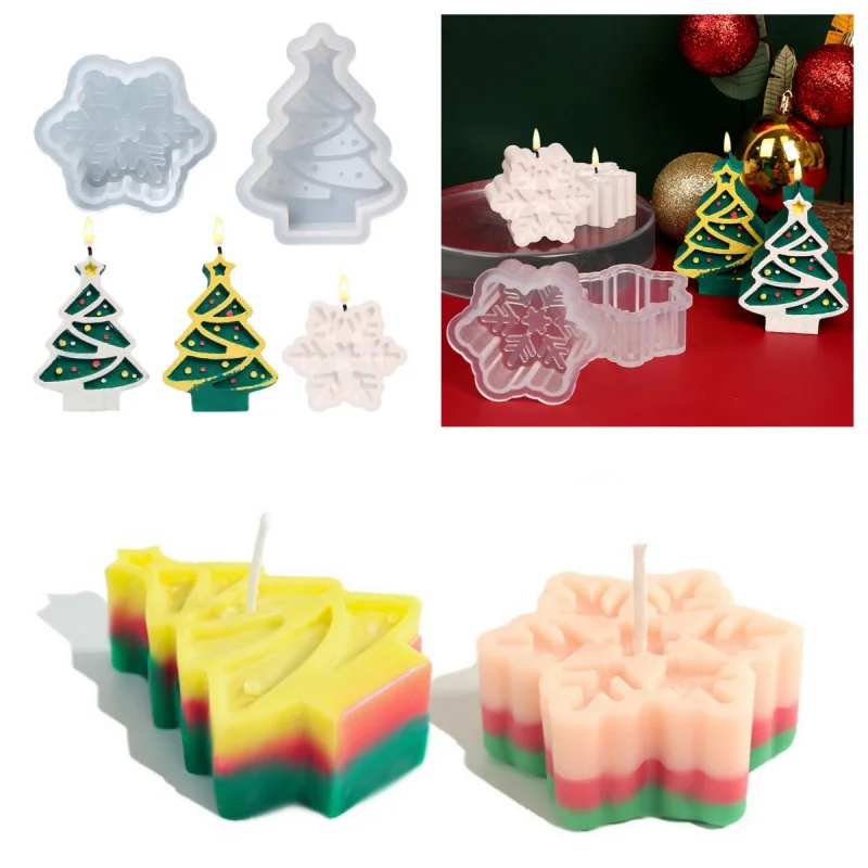 diyChristmas Candle Mould Snowflake Christmas Tree Aromatherapy Candle Baking Mousse Cake Silicone Mold