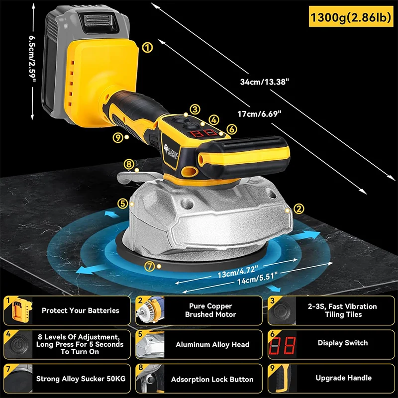 Electric Goddess Tile Tiling Machine Cordless Tiles Laying Vibrating  CupPorcelain Diamond Paving Machine For 20V Dewalt Battery