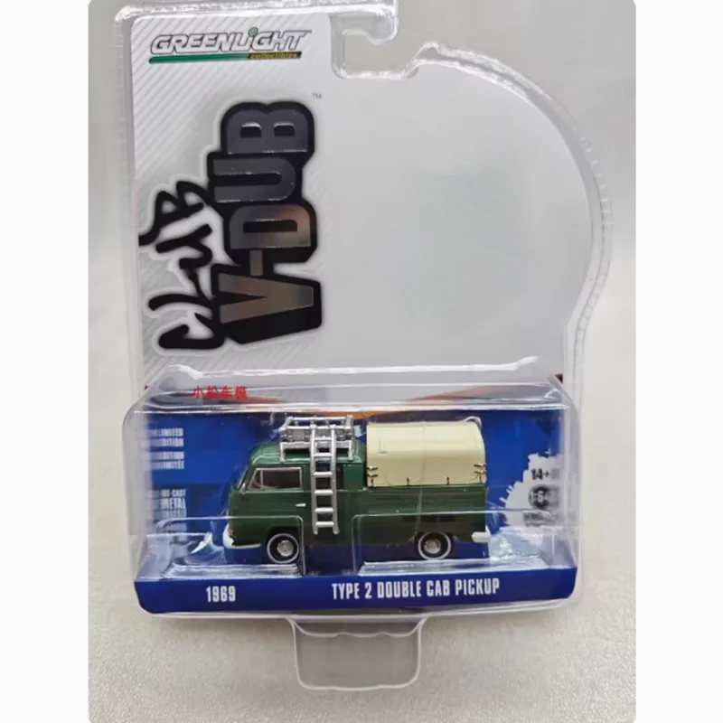 New Greenlight Diecast 1/64 Scale 1969 VW T2 Dual Cab Pickup with Luggage Rack Alloy Simulation Car Model Collection Display Toy