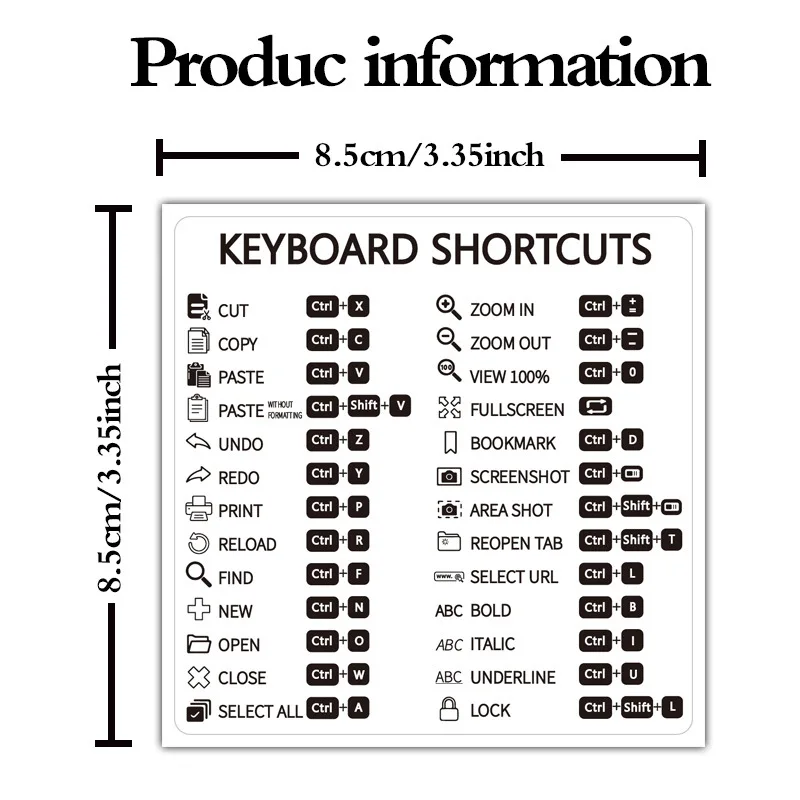 Referência Teclado Atalho Adesivo, Adesivo para PC, Laptop, Desktop, Goo