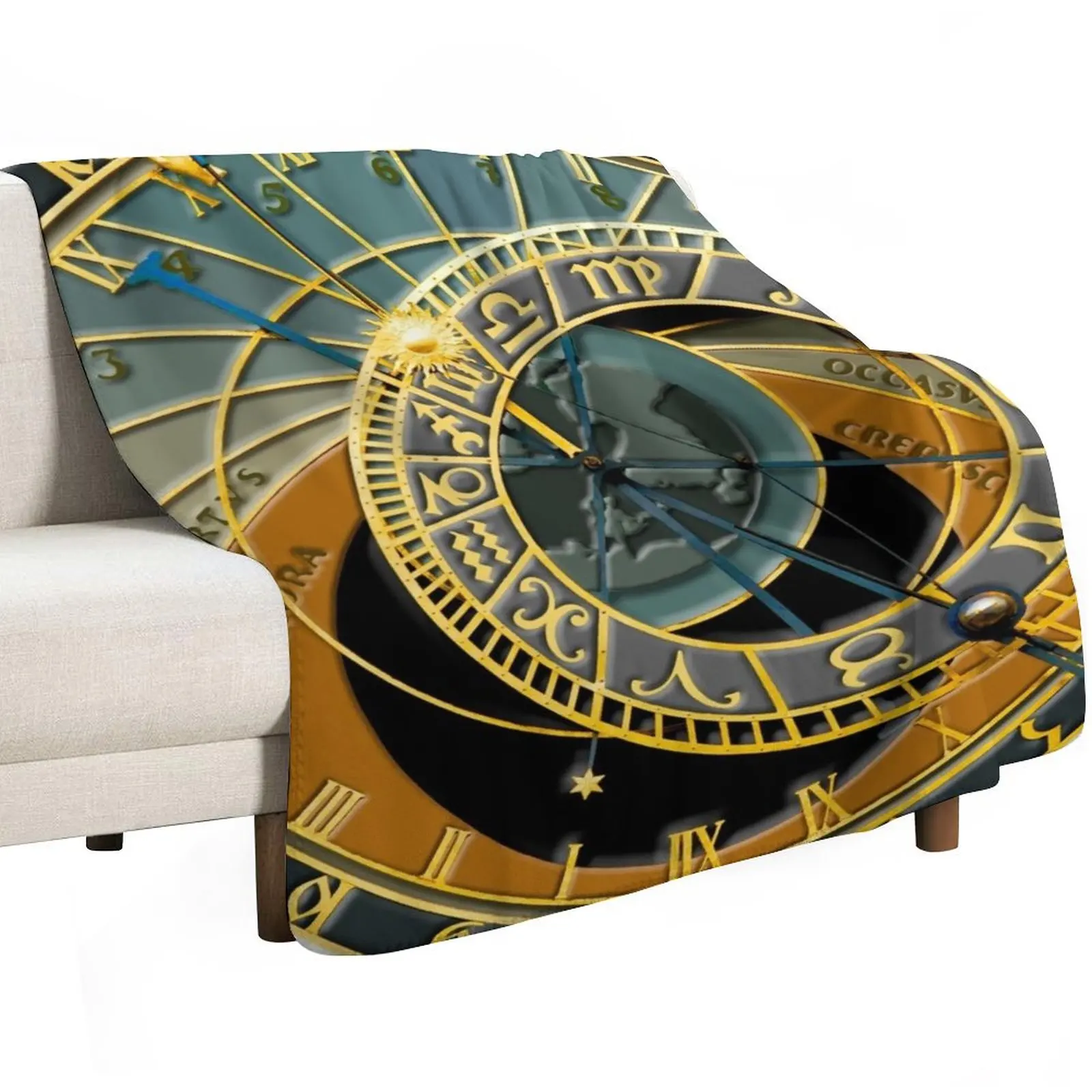Prague Astronomical Clock 3D Throw Blanket Sofa Quilt Thin Decorative Sofa Luxury Designer For Baby Travel Blankets