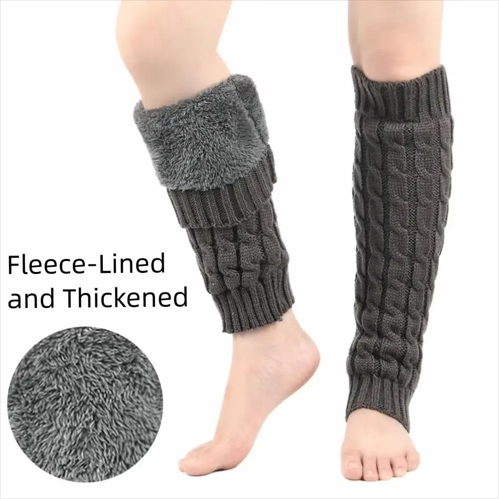 

Twist Pattern Knitting Leg Warmers Double-Layered Solid Color Women Leg Warmers Thicken Warm Fleece-Lined Ankle Warmer