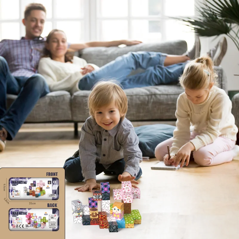 Mini magnetyczne klocki konstrukcyjne, odpowiednie dla dzieci powyżej 3 lat, do zabawy w podróży i redukcji stresu, z przenośnym metalowym pudełkiem.