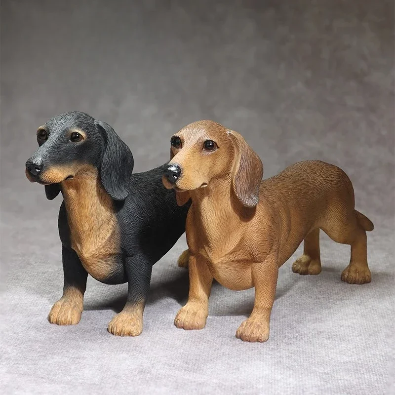 1/6 Scale Standing Posture Dachshund Simulated Resin Dog Animal Model for 12-inch Soldier Toy Figures Collection Accessories