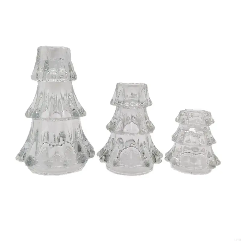 F19B Table Arrangement Glass Taper Holders Set, Christmas Tree Candlestick Accent with Added Height for Shelf Display and Indoor