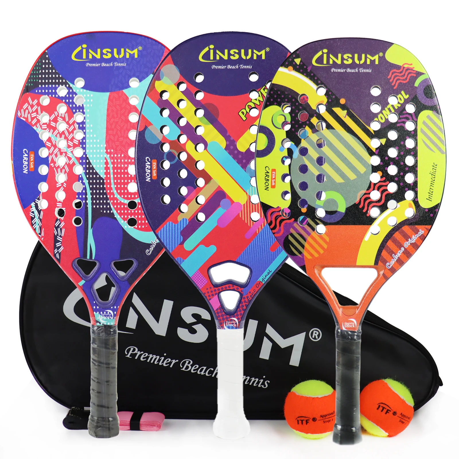 INSUM Beach Tennis Racket Surface Frosted Treatment With Precision Holes EVA Memory Flex Foam Core Raquete & Portable Carry Bag