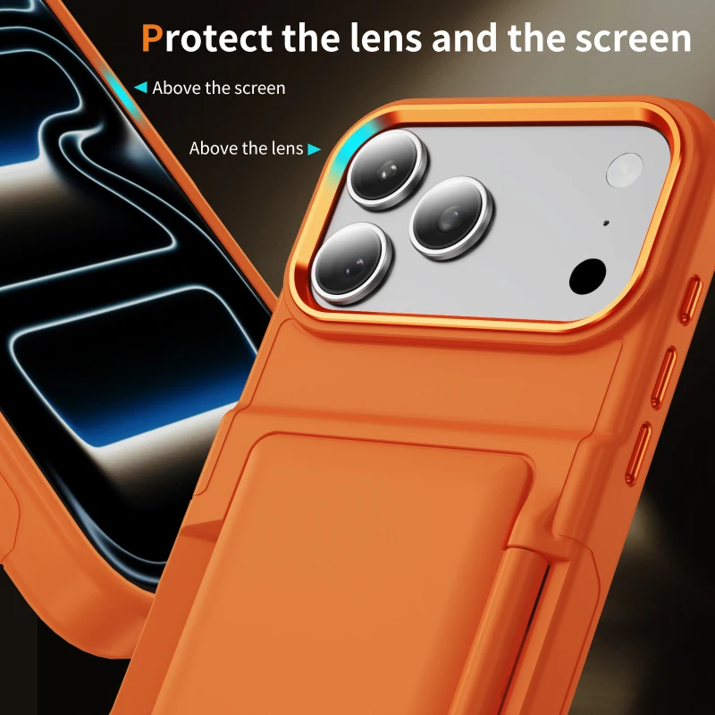 New Solid Color Frosted PC Wallet Card Holder Shockproof Phone Case For iPhone 17 Pro Max 15 13 12 14 16 Pro Max Plus Back Cover view 4
