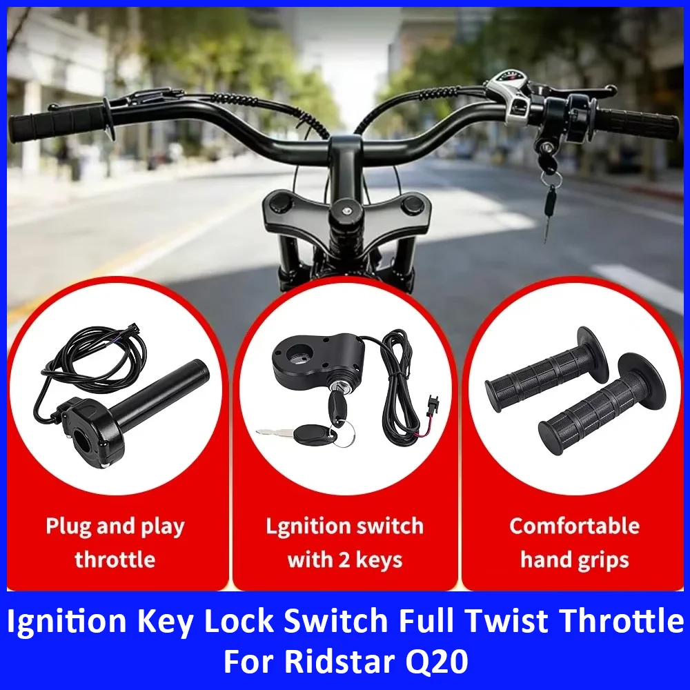 For Ridstar Q20 Electric Bike Bicycle Handlebar Power Lock EBike Ignition Key Lock Switch Full Twist Throttle Grip Replacement