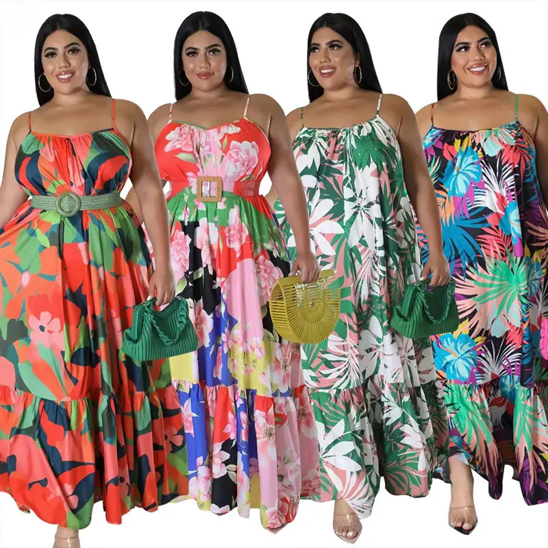 SOMO Fashion Printed Women Dresses Plus Size Summer Sleeveless Halter Dress Maxi Long Party Clubwear Wholesale Dropshipping