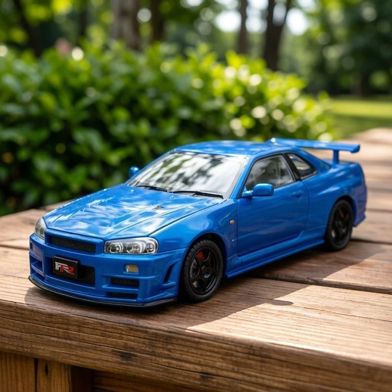 

Металлическая модель автомобиля GTR R34 в масштабе 1:24, со звуком и светом, для детей