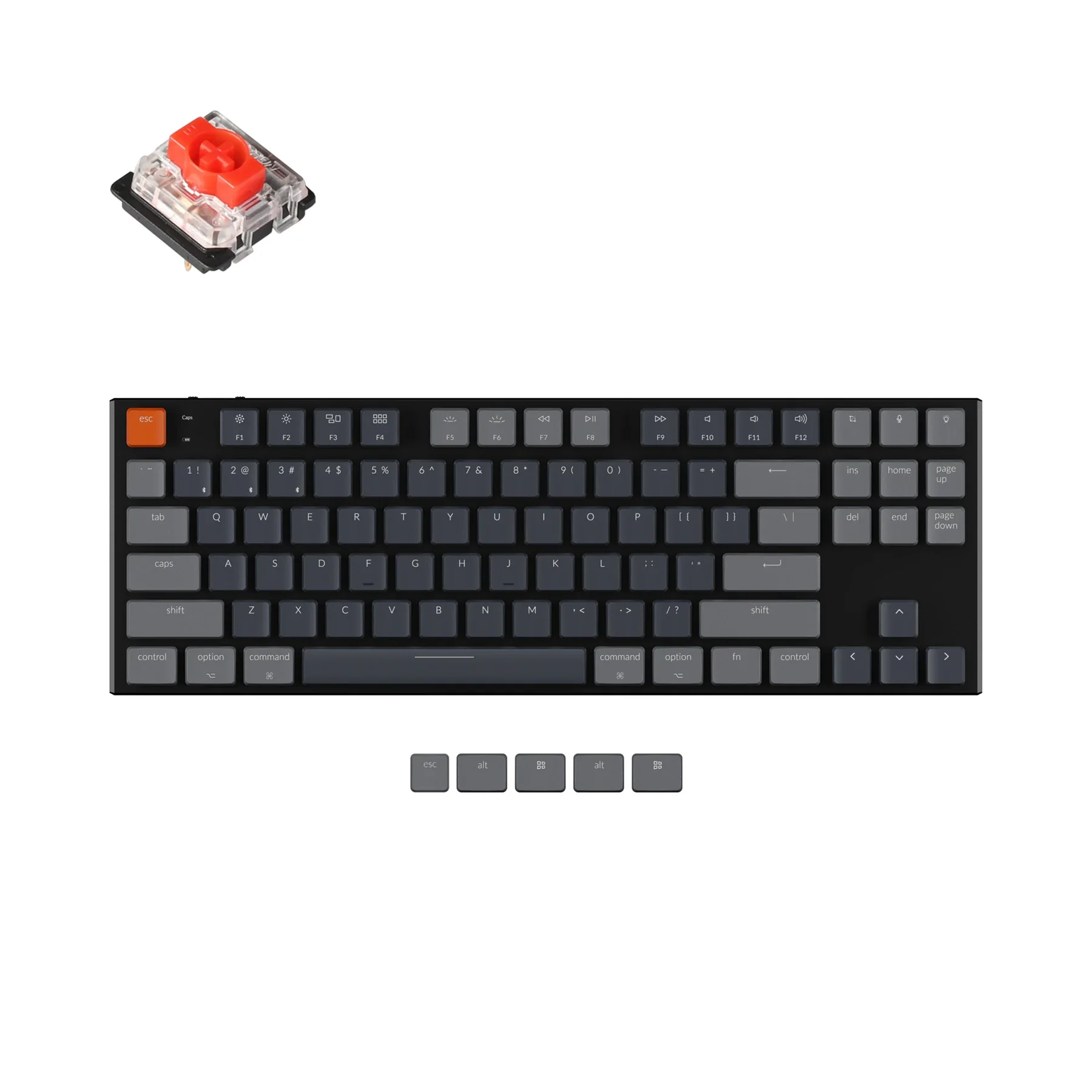 Keychron K1 B V5 87 Key Ultra-Thin Wireless Bluetooth USB Mechanical Computer Gateron Low Profile Keyboard RGB Backlit for Mac