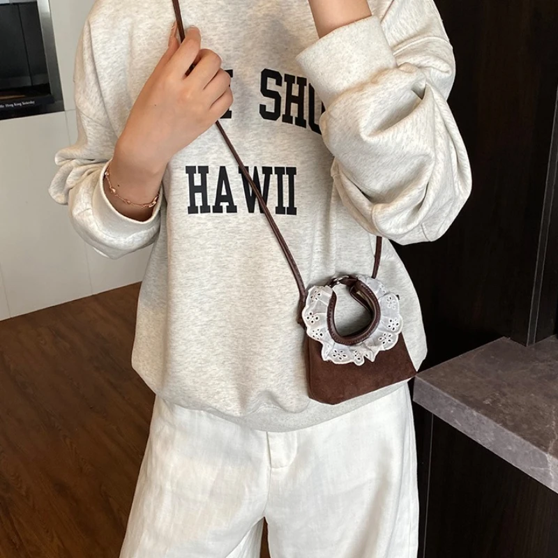 Mini Crossbody Bag with Lace Trim Vintage Denim Small Handbag for Women Lady Cute Casual Phone Bag Female Sling Shoulder Purse