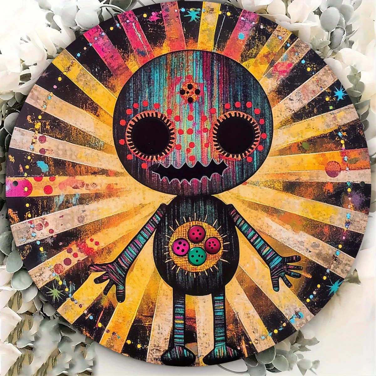2D Flat, Two-dimensional Plane, [Two-dimensional Plane] 1pc 2D Printed 20x20cm Metal Iron Sign, Voodoo Doll Round Metal Sign - H