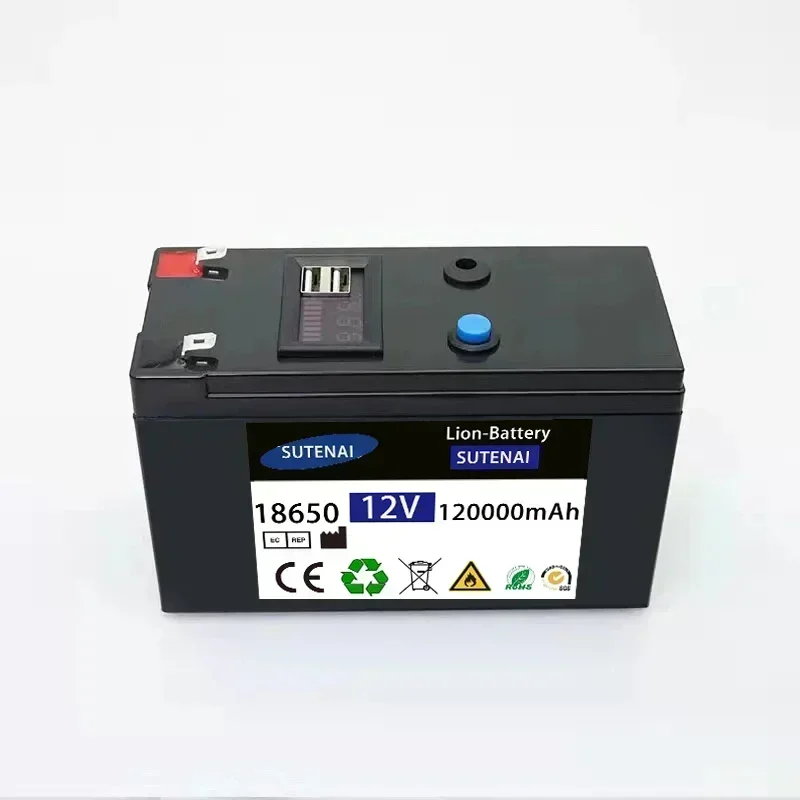 Bateria de lítio 12v 120ah 18650, bateria recarregável para energia solar, bateria de veículo elétrico + carregador 12.6v3a