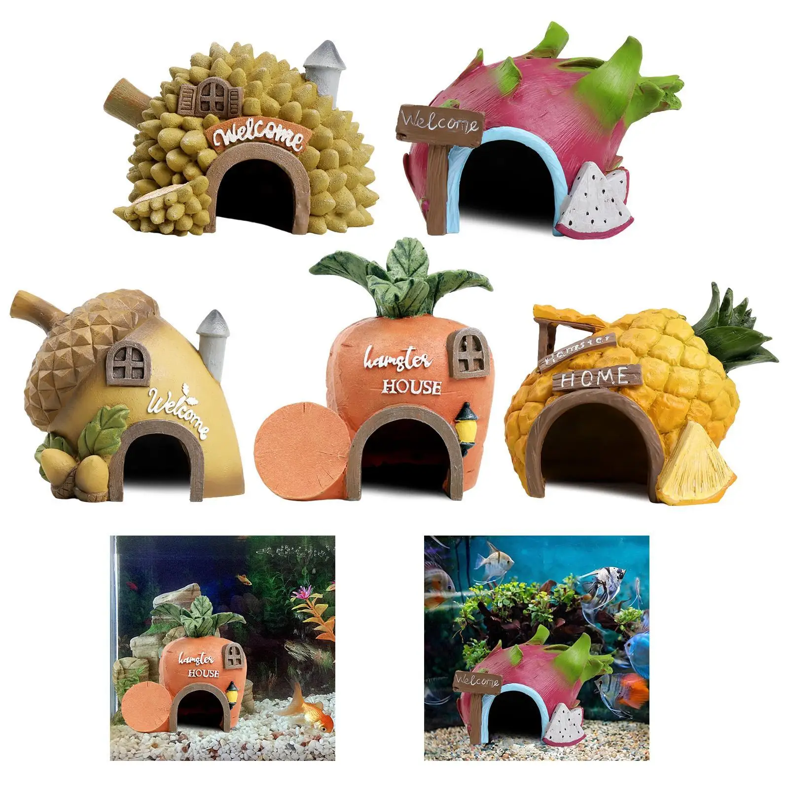 Aquarium Landscape Fruit Shaped Hideaway Aquarium Figurine Fish Tank Decoration for Home