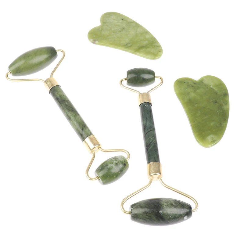 1 Pc Or 1 Set Natural Jade Massage Roller + Guasha Board SPA Scraper Stone Facial Massager Set