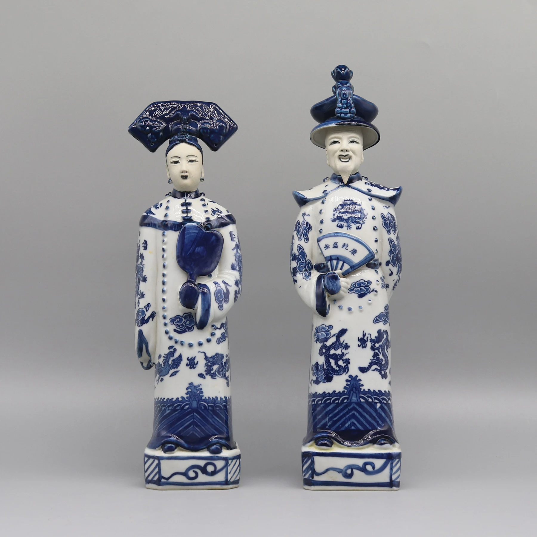 Ceramic Statues of Chinese Emperor and Empress in Qing Dynasty, Table Accessory, Home Decoration