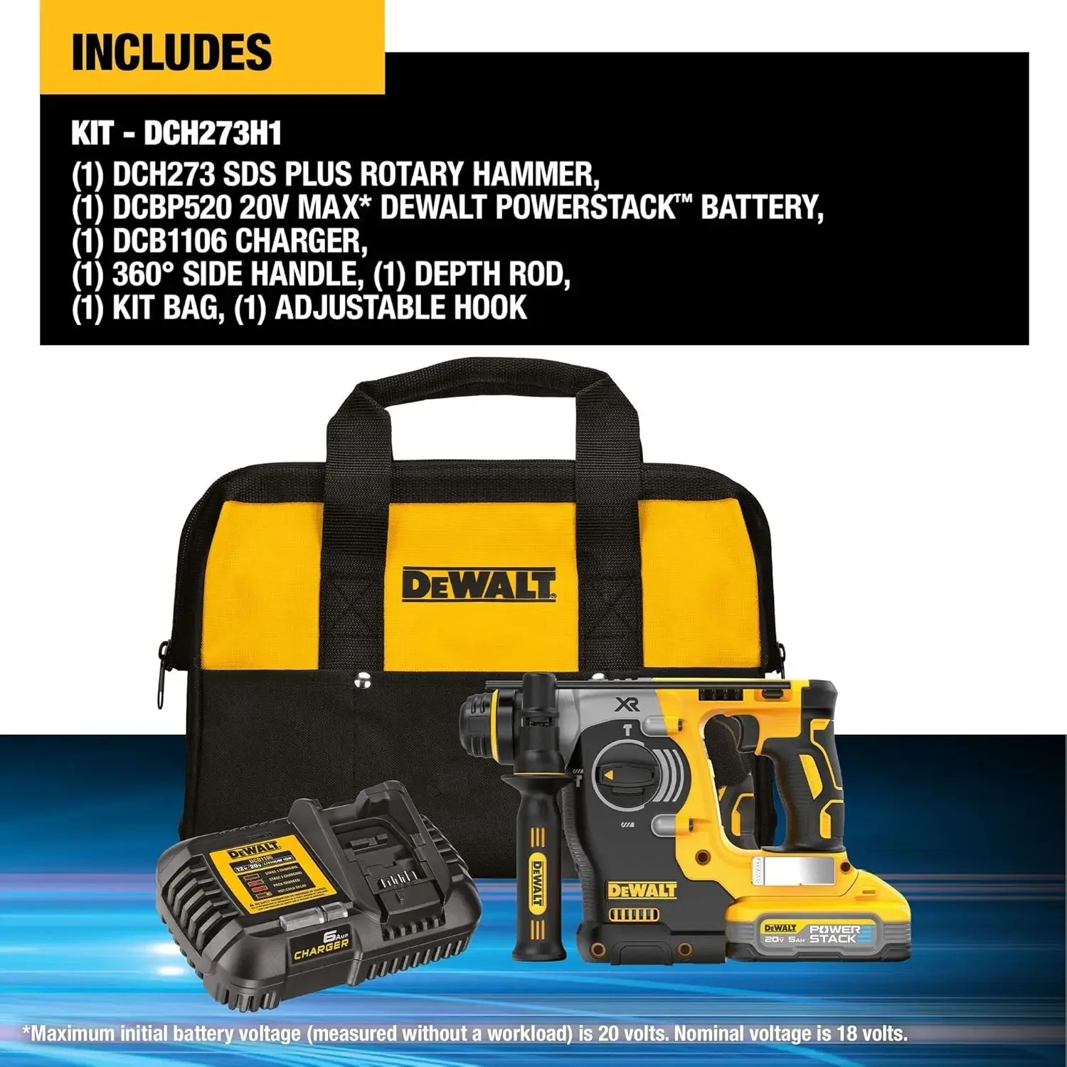 DEWALT 20V MAX Rotary Hammer, Cordless, Battery and Charger Included (DCH273H1)