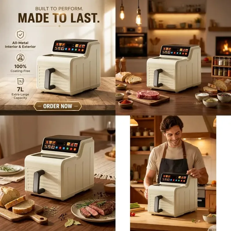 New 7L Oversized Air Fryer 304 Stainless Steel No Plastic Odor Adjustable Temperature Time Perfect for Whole Baking