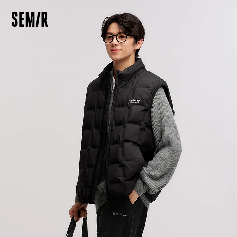 Semir Down Vest Men 2024 New Winter Stand-Up Collar Printed Textured Outerwear Stacking Inner Wear Fashion Versatile.