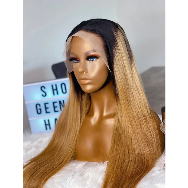 

Long 26inch Soft Glueless Ombre blonde 180% Density Straight Lace Front Wig For Black Women Babyhair Preplucked Daily Cosplay