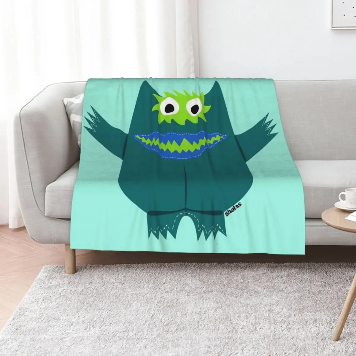 

SIXTIES DARK SEAFOAM GREEN MONSTER DOLL Throw Blanket bed plaid blankets ands anime manga Blankets
