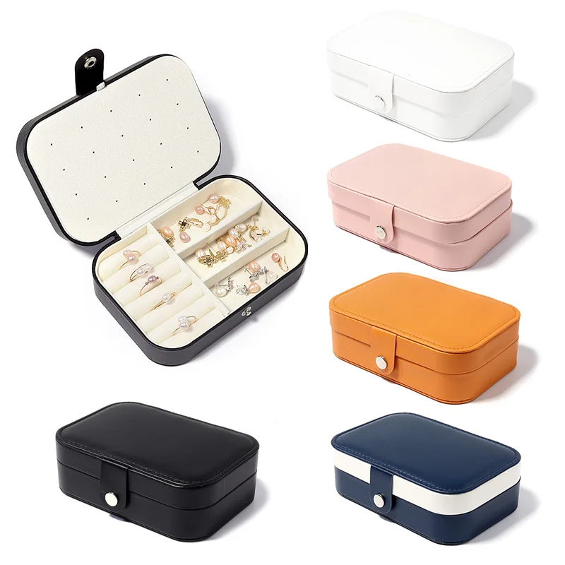 Boîte de rangement Portable à Double couche en cuir PU, organisateur d'exposition, mallette de voyage, boîtes de rangement en cuir à boutons 16.5x11.5x5.5cm