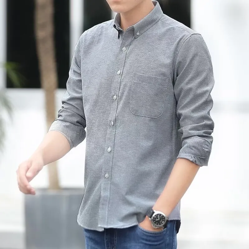 Long Sleeve Business Work Shirt for Men Dirt Resistant Wearable for Construction Site Standard Fit Oxford Fabric Spring Autumn