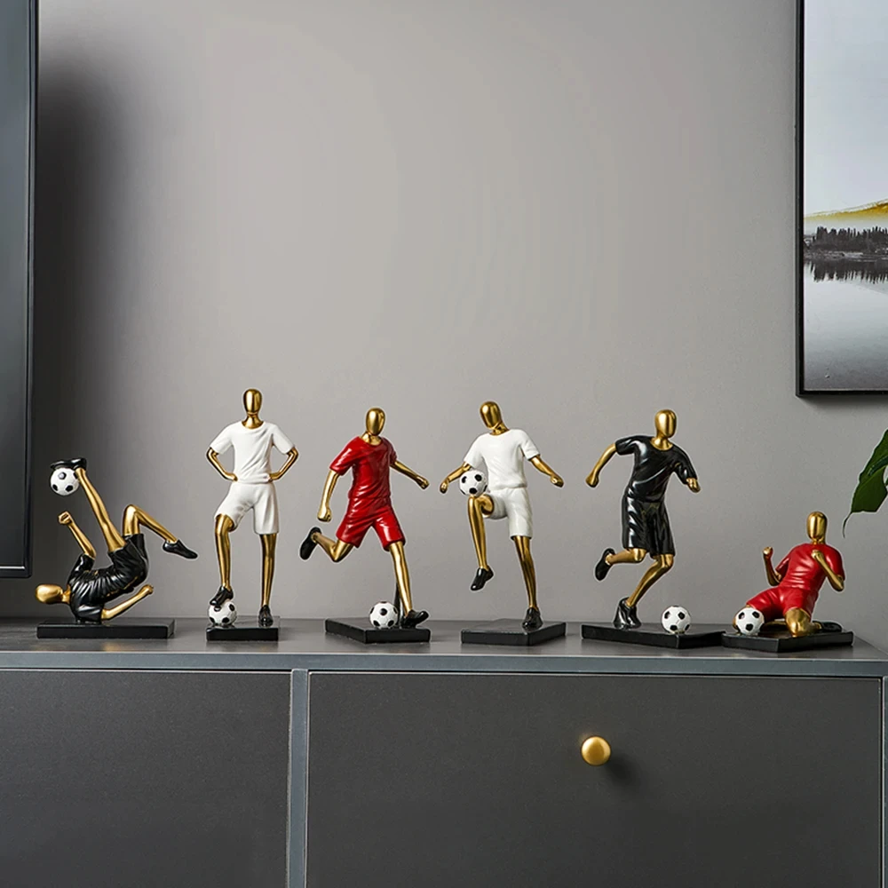 

Creative Football Player Statue Resin Football Ornament Home Room Decor Century Cup Souvenir Bedroom Office Decor Sculpture Gift