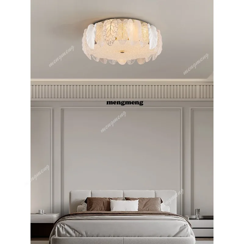 

Потолочный светильник для спальни в стиле французской роскоши, стеклянный, с креативным дизайном в виде листьев, полный спектр, защита для глаз, для кабинета и ресторана