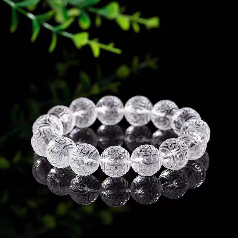 white crystal carved round 11-12mm 17cm  bracelet FPPJ wholesale  nature