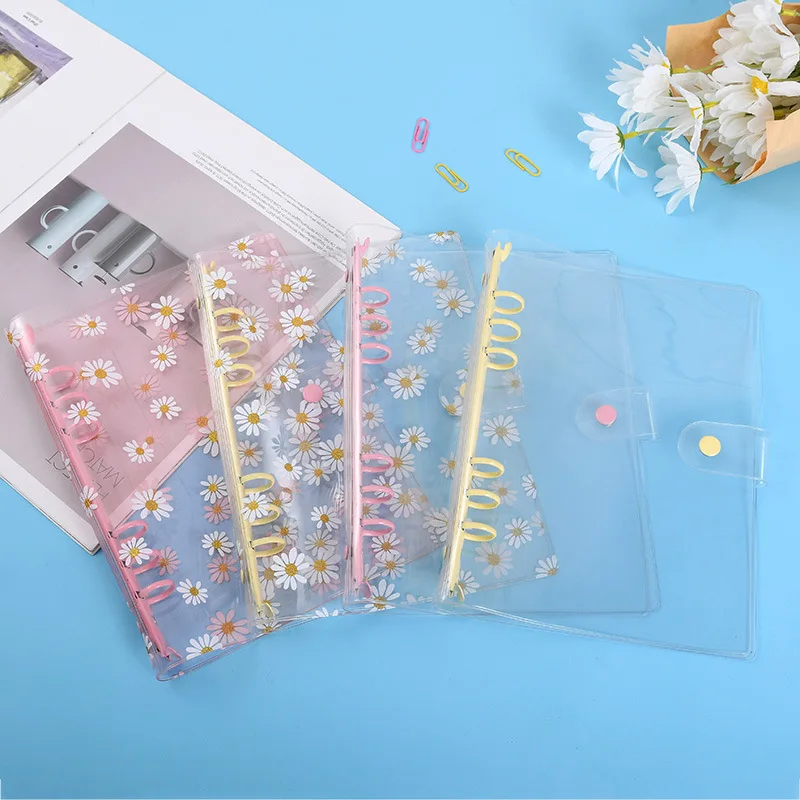 

2022 New A5 A6 Little Daisy Notebook Transparent 6 Rings Binder File Folder Loose Leaf Ring Binder Kawaii School Office Supplies