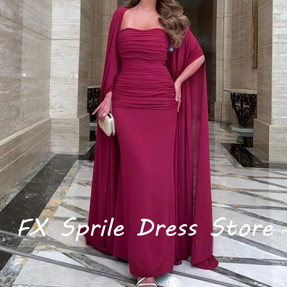 Strapless Straight Chiffon shawl Pleats Floor Length Sleeveless Sweep Train Solid Color Elegant Evening Dress Woman  Custom Size