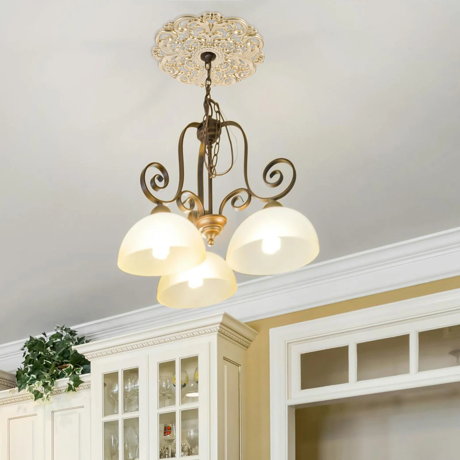 

Ceiling Medallions Decorative Lamp Panels Plastic Fixture Covers Hollow Carvings Living Room Bedroom European Style Lighting