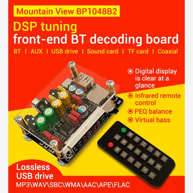 ZK-DAM K1 DSP Tuning Preamp Bluetooth Decoder Board Non-Destructive Fever U Disk Coaxial Sound Card TF Decoding Board