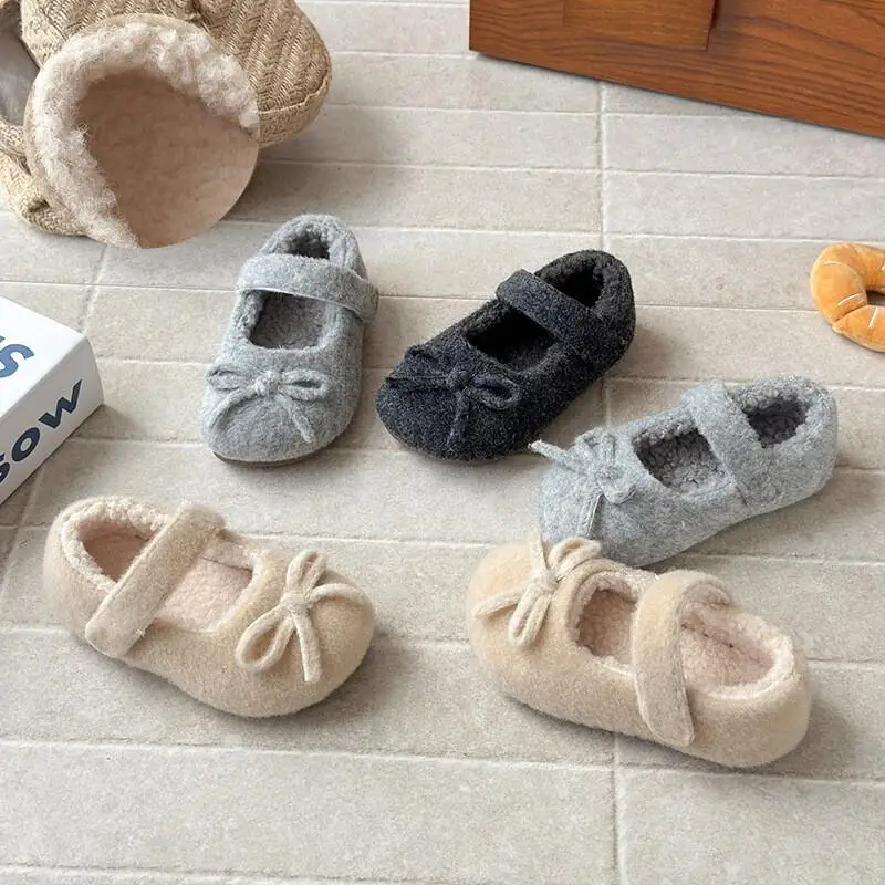 

Hot Kawaii Casual Shoe Fashion Children S Shoes Girls Winter Boots Plush Thick Warm Fleece Lined Casual Baby Bean Shoes 2025 New