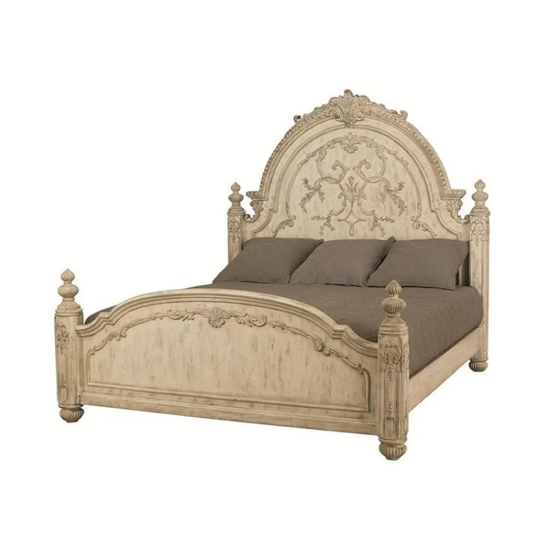 سرير فرنسي كلاسيكي من الخشب الصلب المنحوت باللون الذهبي غرفة نوم رئيسية بطول 2 متر سرير كبير أوروبي مزدوج مع #1