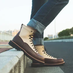 Handmade Autumn Winter Vintage Men Casual Shoes Real Cow Leather Tooling Ankle Boots British Outdoor Work Desert Motorcycle Boot