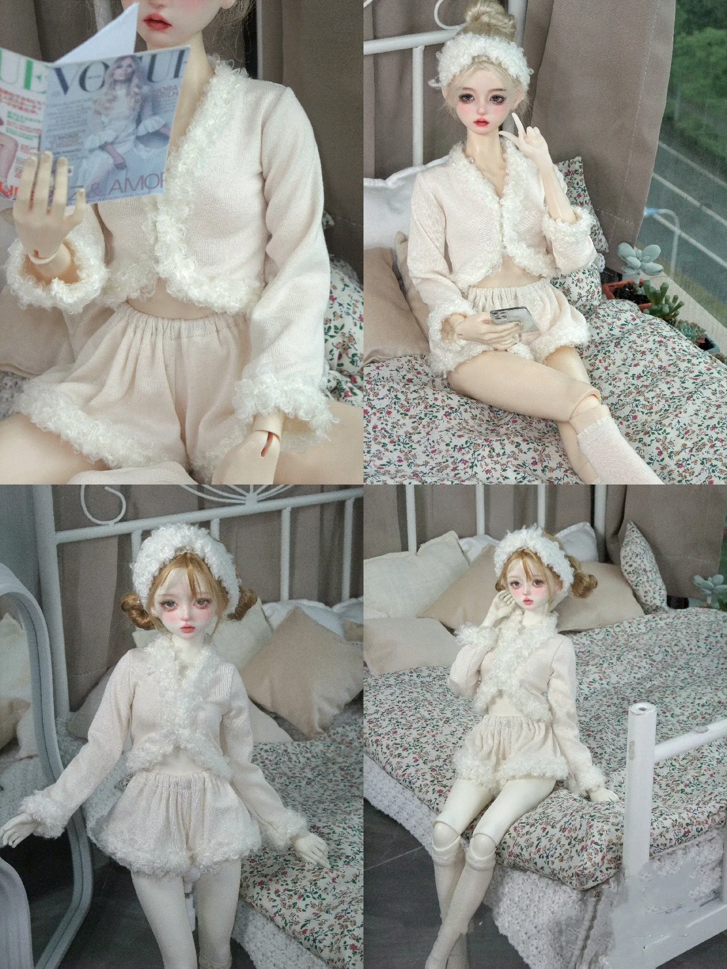 Moda 1/3 1/4 Vestiti per bambole BJD, top, pantaloncini, calzini, fascia per capelli