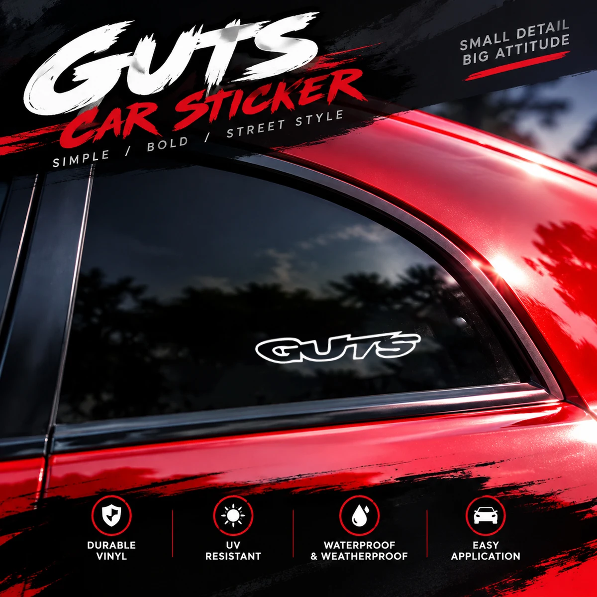 4PCS GUTS Minimalist Logo Reflective Vinyl Sticker Car Window Trunk Motorcycle Body Side Panels Fender Decorative Decal