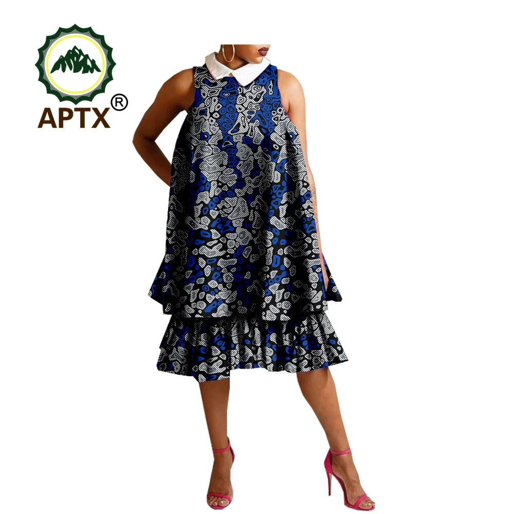 

African Dresses for Women Summer Casual Loose Stand Neck Dress Sleeveless Ankara Print Women Clothing A7225131