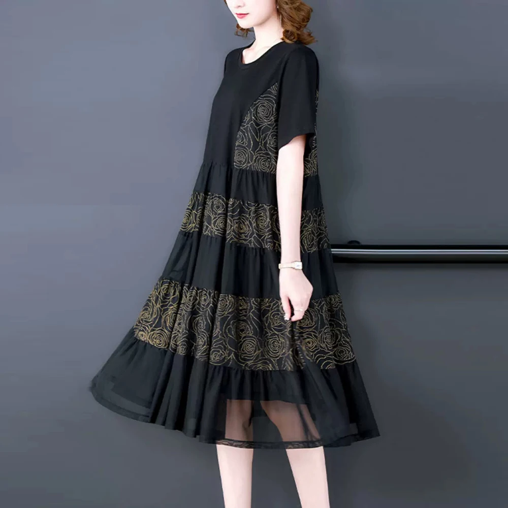 

Female Fashionable Casual Patchwork Dress Spring Summer Elegant Loose Waist Plus Size Dress 2024 Korean Casual Party Dresses