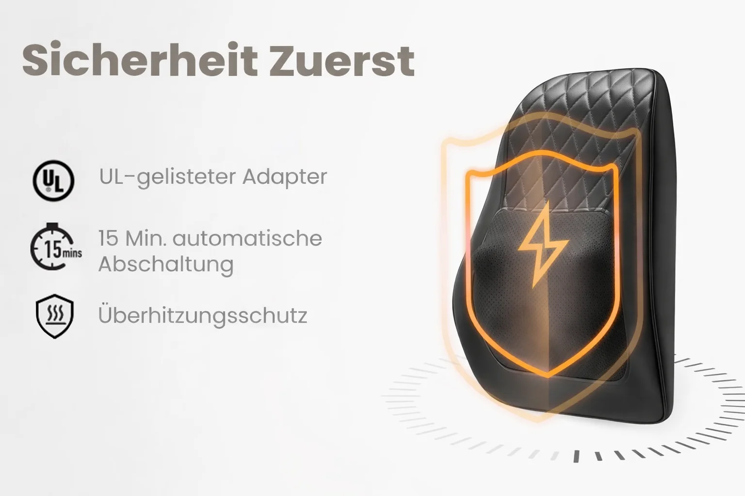 Elektrisches Massage-Nackenkissen, Shiatsu-Kopf, 3-Gang-Einstellung, Körper, Rücken, Taille, Massagegerät, Auto mit Heizung, vibrierende Massage, Entspannung – Detail 7