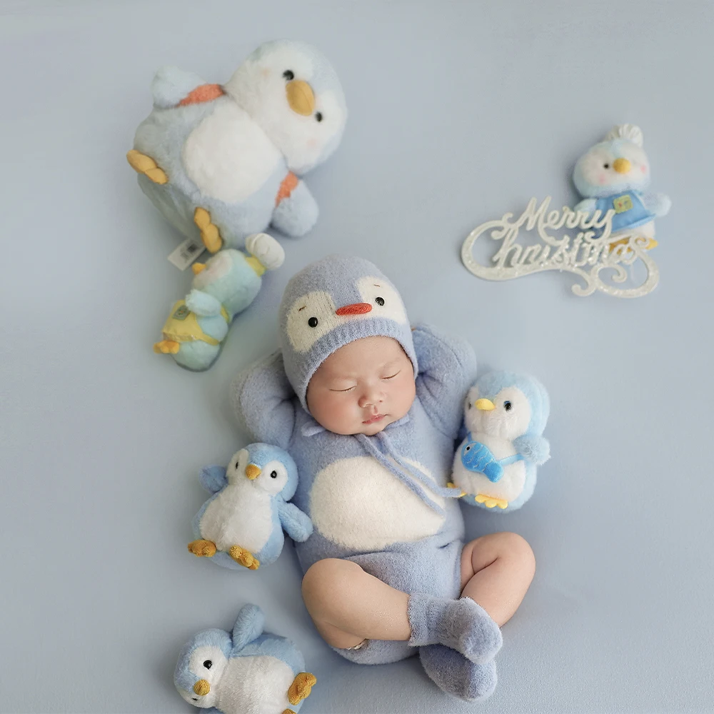 الوليد البطريق التصوير الدعائم مجموعة رائعتين الطفل البطريق زي محشوة الدمى ندفة الثلج ديكور للاستوديو الشتاء صور الدعائم #5