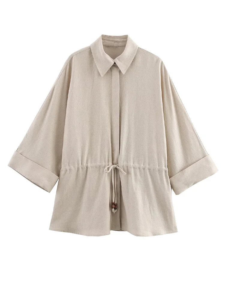 

2025 new women's clothing European and American style fashion all-match solid color lapel long-sleeved slim shirt