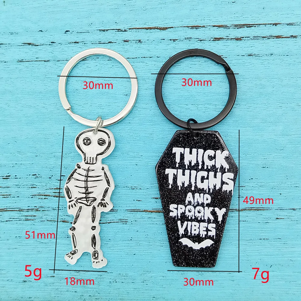 Halloween Party Ghost Tombstone Pattern Acrylic Keychain Funny Skeleton Keychain Pendant