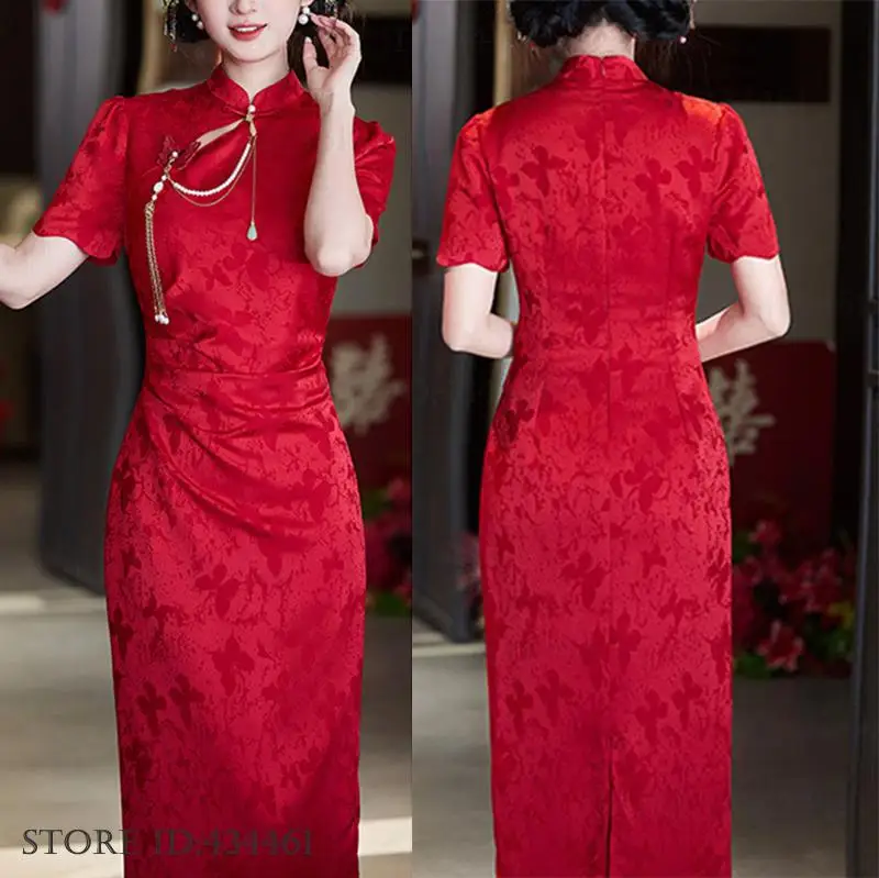 

Новое улучшенное Cheongsam в китайском стиле, сексуальное тонкое ажурное китайское платье невесты для свадебной вечеринки, элегантное классическое женское платье Qipao