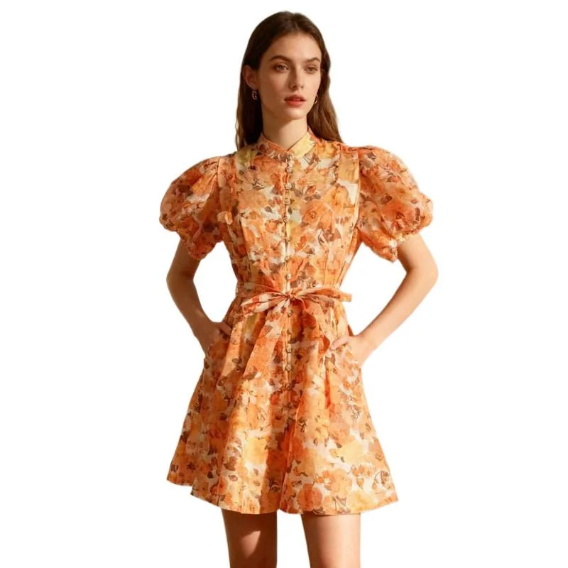 New Street Sle ارتفاع الخصر ort الحرير القطن الدكتور مع حزام الماس مزين بحزام الأزهار عارضة المرأة الدكتور #5