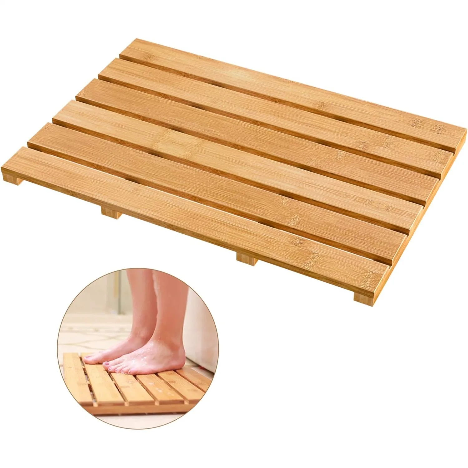 

Non-Slip Bamboo Bath Mat, Waterproof Sturdy Shower Mat for Indoor Outdoor Use, Eco-Friendly Luxury Bathroom Carpet